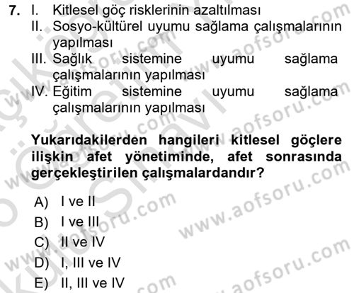 Göç Ve Göçmen Sorunları Dersi 2025 - 2026 Yılı Yaz Okulu Sınav Soruları 7. Soru