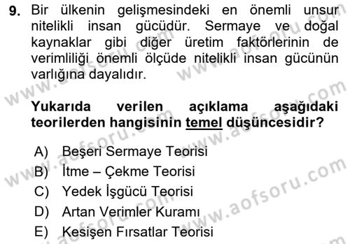 Göç Ve Göçmen Sorunları Dersi 2025 - 2026 Yılı Yaz Okulu Sınav Soruları 9. Soru