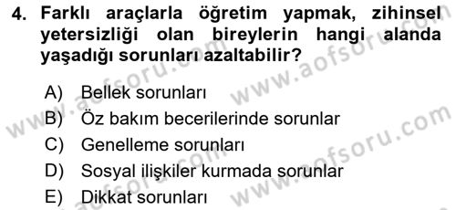 Özel Gereksinimli Bireyler İçin Afet ve Acil Durum Yönetimi Dersi 2018 - 2019 Yılı 3 Ders Sınavı 4. Soru