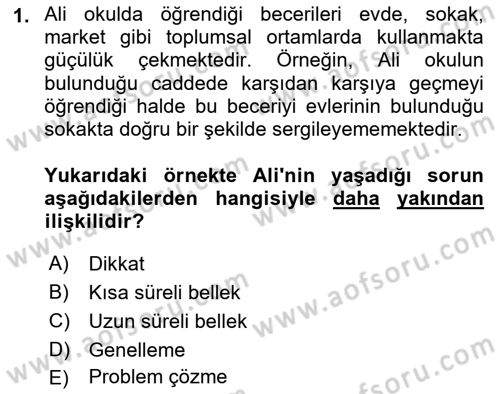 Özel Gereksinimli Bireyler İçin Afet ve Acil Durum Yönetimi Dersi 2020 - 2021 Yılı Yaz Okulu Sınav Soruları 1. Soru