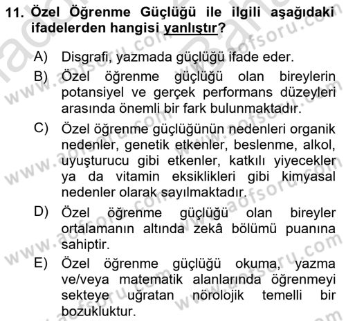 Özel Gereksinimli Bireyler İçin Afet ve Acil Durum Yönetimi Dersi 2023 - 2024 Yılı (Vize) Ara Sınavı 11. Soru