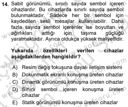 Özel Gereksinimli Bireyler İçin Afet ve Acil Durum Yönetimi Dersi 2023 - 2024 Yılı (Final) Dönem Sonu Sınav Soruları 14. Soru