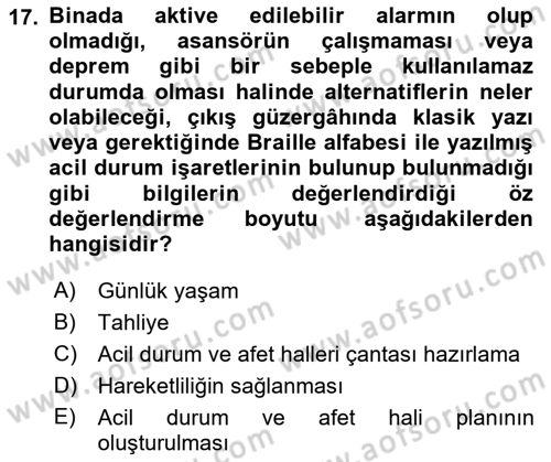 Özel Gereksinimli Bireyler İçin Afet ve Acil Durum Yönetimi Dersi 2023 - 2024 Yılı (Final) Dönem Sonu Sınav Soruları 17. Soru