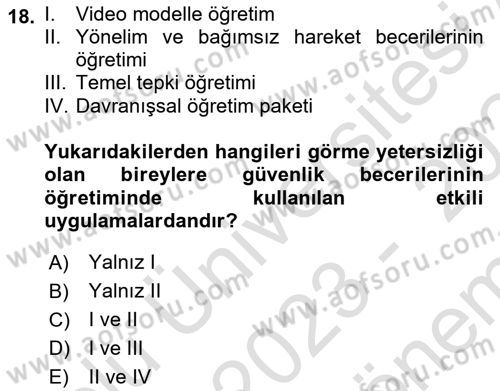 Özel Gereksinimli Bireyler İçin Afet ve Acil Durum Yönetimi Dersi 2023 - 2024 Yılı (Final) Dönem Sonu Sınav Soruları 18. Soru