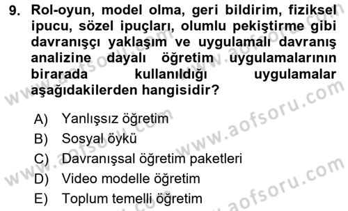 Özel Gereksinimli Bireyler İçin Afet ve Acil Durum Yönetimi Dersi 2023 - 2024 Yılı (Final) Dönem Sonu Sınav Soruları 9. Soru