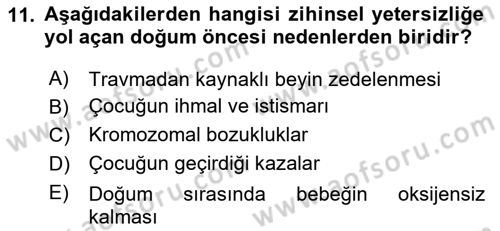 Özel Gereksinimli Bireyler İçin Afet ve Acil Durum Yönetimi Dersi 2023 - 2024 Yılı Yaz Okulu Sınav Soruları 11. Soru