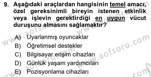 Özel Gereksinimli Bireyler İçin Afet ve Acil Durum Yönetimi Dersi 2023 - 2024 Yılı Yaz Okulu Sınav Soruları 9. Soru