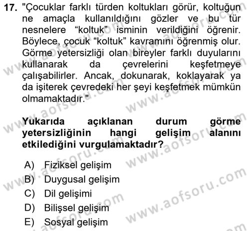 Özel Gereksinimli Bireyler İçin Afet ve Acil Durum Yönetimi Dersi 2024 - 2025 Yılı Yaz Okulu Sınav Soruları 17. Soru