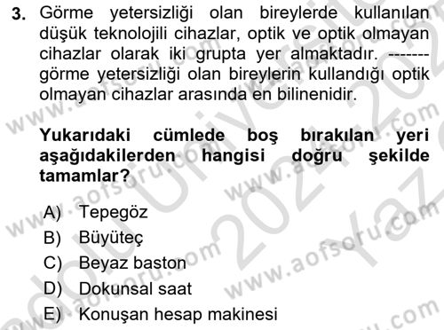 Özel Gereksinimli Bireyler İçin Afet ve Acil Durum Yönetimi Dersi 2024 - 2025 Yılı Yaz Okulu Sınav Soruları 3. Soru
