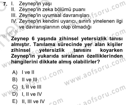 Özel Gereksinimli Bireyler İçin Afet ve Acil Durum Yönetimi Dersi 2025 - 2026 Yılı (Vize) Ara Sınav Soruları 7. Soru