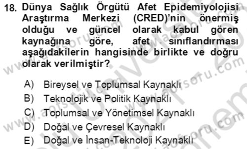 Acil Çağrı Yönetimi Dersi 2021 - 2022 Yılı (Final) Dönem Sonu Sınavı 18. Soru