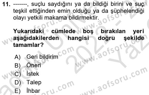 Acil Çağrı Yönetimi Dersi 2022 - 2023 Yılı Yaz Okulu Sınav Soruları 11. Soru