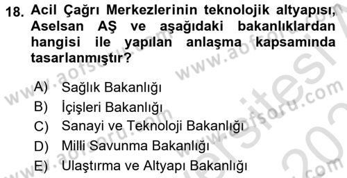 Acil Çağrı Yönetimi Dersi 2022 - 2023 Yılı Yaz Okulu Sınav Soruları 18. Soru