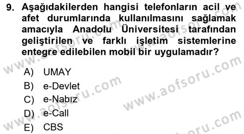 Acil Çağrı Yönetimi Dersi 2022 - 2023 Yılı Yaz Okulu Sınav Soruları 9. Soru