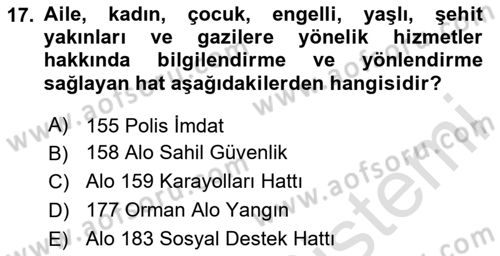 Acil Çağrı Yönetimi Dersi 2023 - 2024 Yılı (Vize) Ara Sınav Soruları 17. Soru