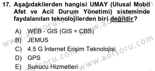 Acil Çağrı Yönetimi Dersi 2023 - 2024 Yılı (Final) Dönem Sonu Sınav Soruları 17. Soru
