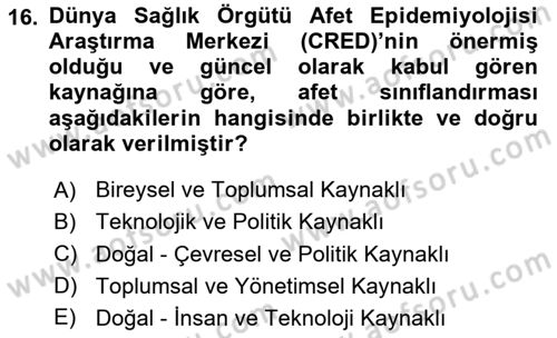 Acil Çağrı Yönetimi Dersi 2023 - 2024 Yılı Yaz Okulu Sınav Soruları 16. Soru