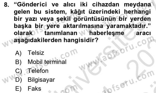 Acil Çağrı Yönetimi Dersi 2024 - 2025 Yılı (Vize) Ara Sınav Soruları 8. Soru