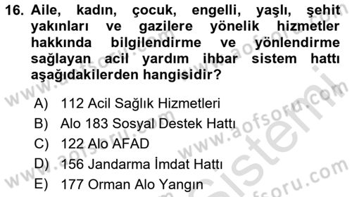 Acil Çağrı Yönetimi Dersi 2025 - 2026 Yılı (Vize) Ara Sınav Soruları 16. Soru
