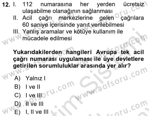 Acil Çağrı Yönetimi Dersi 2025 - 2026 Yılı (Final) Dönem Sonu Sınav Soruları 12. Soru