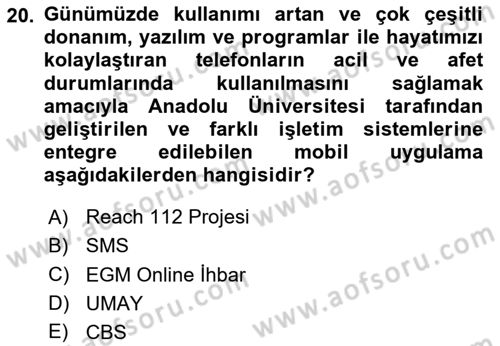 Acil Çağrı Yönetimi Dersi 2025 - 2026 Yılı (Final) Dönem Sonu Sınav Soruları 20. Soru