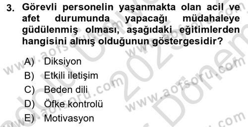 Acil Çağrı Yönetimi Dersi 2025 - 2026 Yılı (Final) Dönem Sonu Sınav Soruları 3. Soru