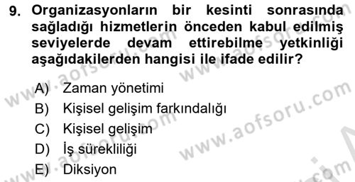 Acil Çağrı Yönetimi Dersi 2025 - 2026 Yılı (Final) Dönem Sonu Sınav Soruları 9. Soru