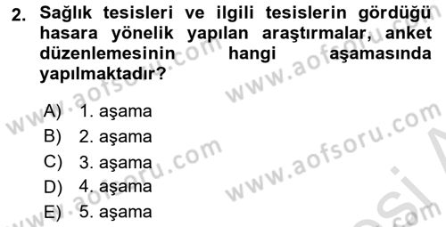 Afet Yönetiminde Sağlık Hizmetleri Dersi 2022 - 2023 Yılı (Final) Dönem Sonu Sınavı 2. Soru