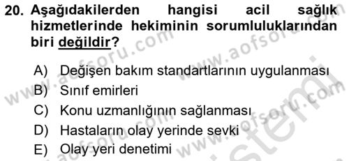 Afet Yönetiminde Sağlık Hizmetleri Dersi 2022 - 2023 Yılı (Final) Dönem Sonu Sınavı 20. Soru