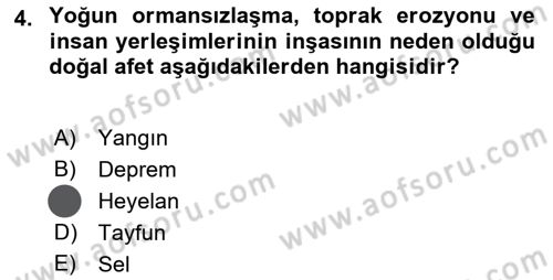 Afet Yönetiminde Sağlık Hizmetleri Dersi 2023 - 2024 Yılı (Vize) Ara Sınavı 4. Soru