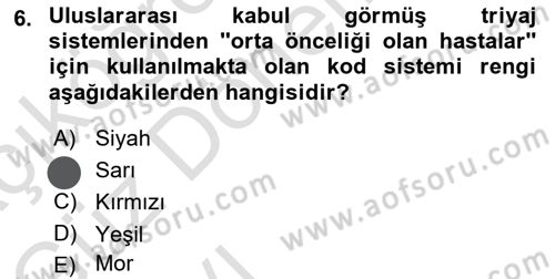 Afet Yönetiminde Sağlık Hizmetleri Dersi 2023 - 2024 Yılı (Vize) Ara Sınavı 6. Soru