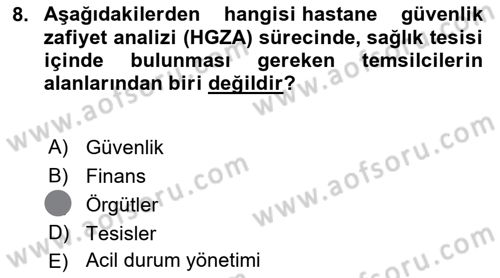 Afet Yönetiminde Sağlık Hizmetleri Dersi 2023 - 2024 Yılı (Final) Dönem Sonu Sınavı 8. Soru