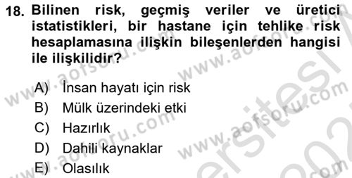 Afet Yönetiminde Sağlık Hizmetleri Dersi 2024 - 2025 Yılı (Vize) Ara Sınavı 18. Soru