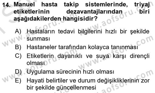 Afet Yönetiminde Sağlık Hizmetleri Dersi 2024 - 2025 Yılı (Final) Dönem Sonu Sınav Soruları 14. Soru
