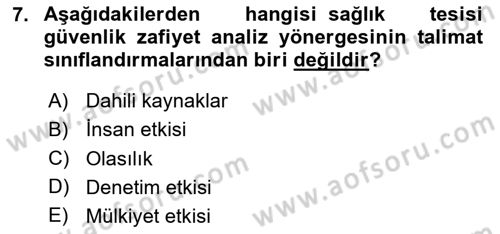 Afet Yönetiminde Sağlık Hizmetleri Dersi 2024 - 2025 Yılı (Final) Dönem Sonu Sınav Soruları 7. Soru