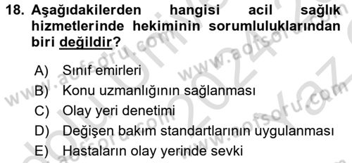 Afet Yönetiminde Sağlık Hizmetleri Dersi 2024 - 2025 Yılı Yaz Okulu Sınav Soruları 18. Soru