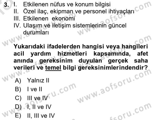 Afet Yönetiminde Sağlık Hizmetleri Dersi 2024 - 2025 Yılı Yaz Okulu Sınav Soruları 3. Soru