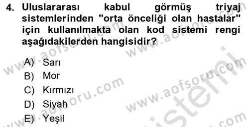 Afet Yönetiminde Sağlık Hizmetleri Dersi 2024 - 2025 Yılı Yaz Okulu Sınav Soruları 4. Soru