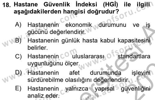 Afet Yönetiminde Sağlık Hizmetleri Dersi 2025 - 2026 Yılı (Vize) Ara Sınav Soruları 18. Soru
