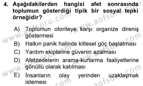 Afet Yönetiminde Sağlık Hizmetleri Dersi 2025 - 2026 Yılı (Vize) Ara Sınav Soruları 4. Soru