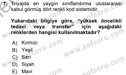 Afet Yönetiminde Sağlık Hizmetleri Dersi 2025 - 2026 Yılı (Vize) Ara Sınav Soruları 7. Soru