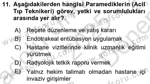 Afet Yönetiminde Sağlık Hizmetleri Dersi 2025 - 2026 Yılı (Final) Dönem Sonu Sınav Soruları 11. Soru