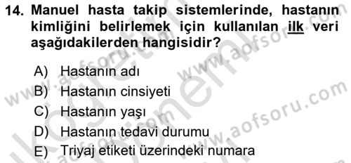 Afet Yönetiminde Sağlık Hizmetleri Dersi 2025 - 2026 Yılı (Final) Dönem Sonu Sınav Soruları 14. Soru