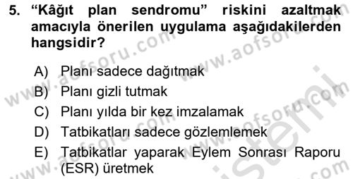 Afet Yönetiminde Sağlık Hizmetleri Dersi 2025 - 2026 Yılı (Final) Dönem Sonu Sınav Soruları 5. Soru