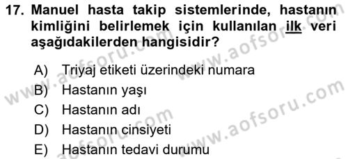 Afet Yönetiminde Sağlık Hizmetleri Dersi 2025 - 2026 Yılı Yaz Okulu Sınav Soruları 17. Soru