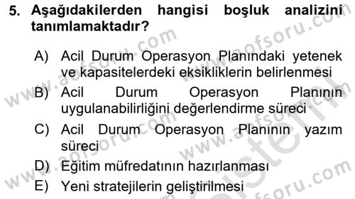 Afet Yönetiminde Sağlık Hizmetleri Dersi 2025 - 2026 Yılı Yaz Okulu Sınav Soruları 5. Soru