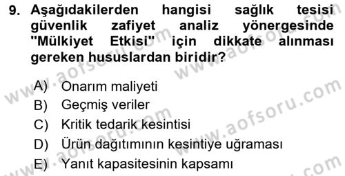 Afet Yönetiminde Sağlık Hizmetleri Dersi 2025 - 2026 Yılı Yaz Okulu Sınav Soruları 9. Soru