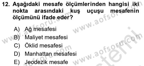 Veri Analizi Ve Değerlendirme Dersi 2023 - 2024 Yılı (Final) Dönem Sonu Sınav Soruları 12. Soru
