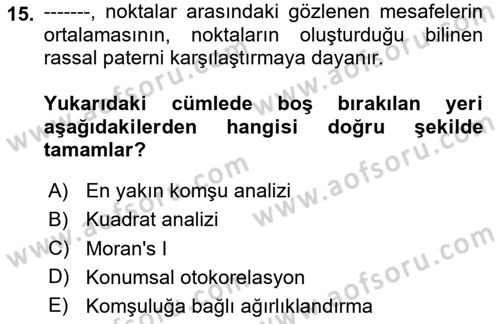 Veri Analizi Ve Değerlendirme Dersi 2023 - 2024 Yılı (Final) Dönem Sonu Sınav Soruları 15. Soru
