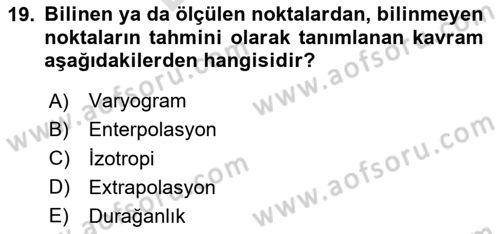 Veri Analizi Ve Değerlendirme Dersi 2023 - 2024 Yılı (Final) Dönem Sonu Sınav Soruları 19. Soru
